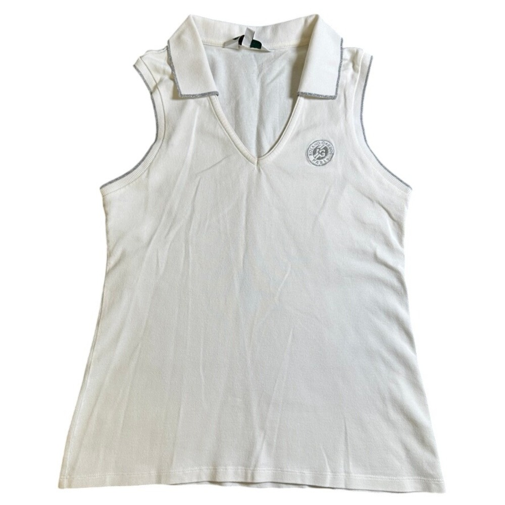 Roland Garros French Open Sleeveless Polo Shirt White Silver Trim XS